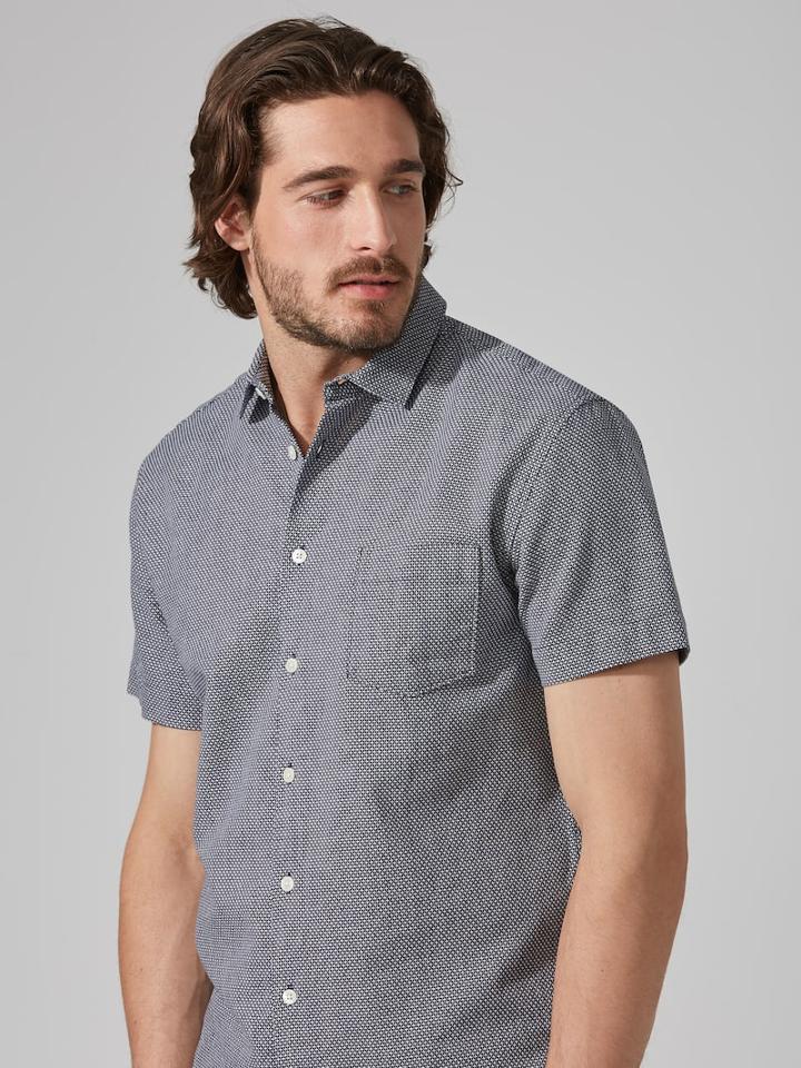 Frank + Oak Jacquard-cotton Short-sleeve Shirt In Navy