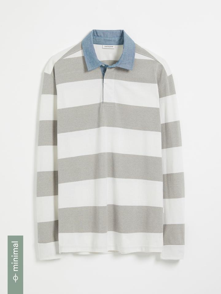 Frank + Oak 60/40 Organic Recycled Striped Rugby Shirt - Grey