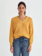 Frank + Oak Off-shoulder Cotton V-neck Sweater In Mustard