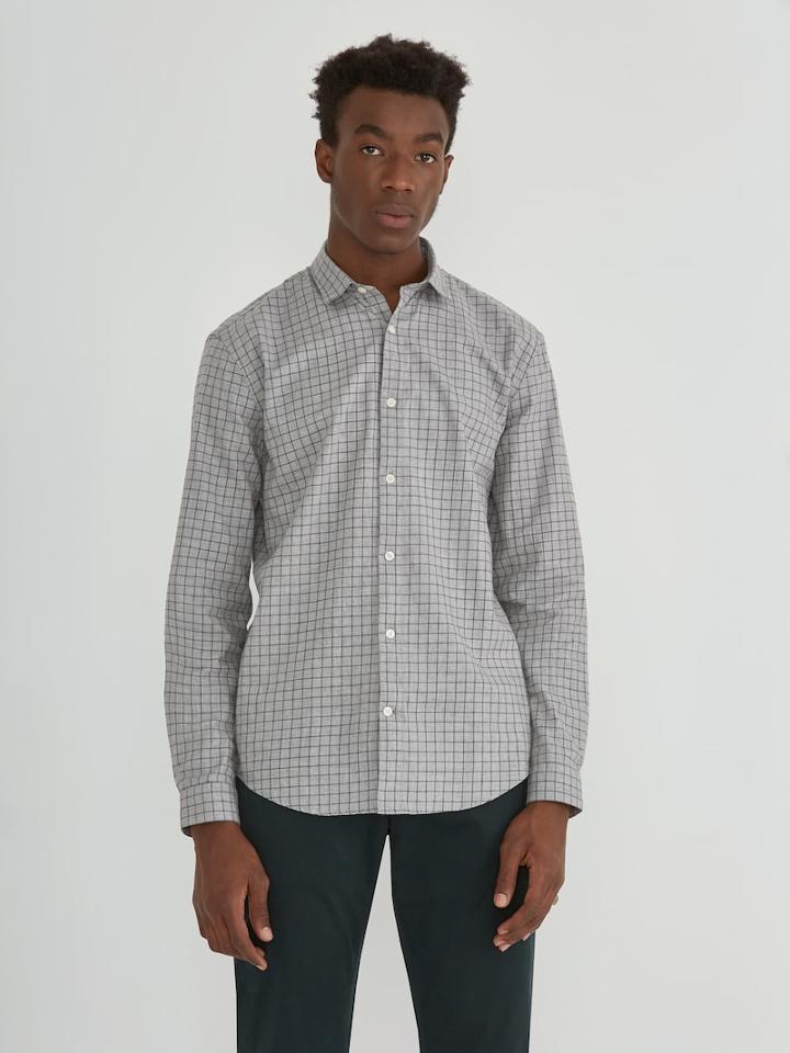 Frank + Oak Small-windowpane Cotton Shirt In Black/grey