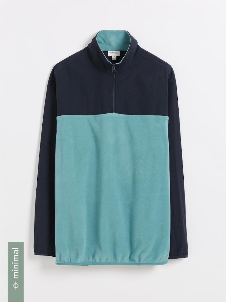Frank + Oak Polar Fleece Pullover - Navy And Turquoise