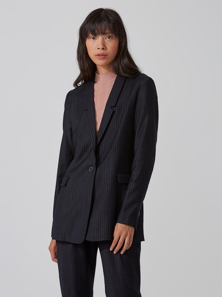 Frank + Oak Chalkstriped Stretch-wool Blazer In Navy