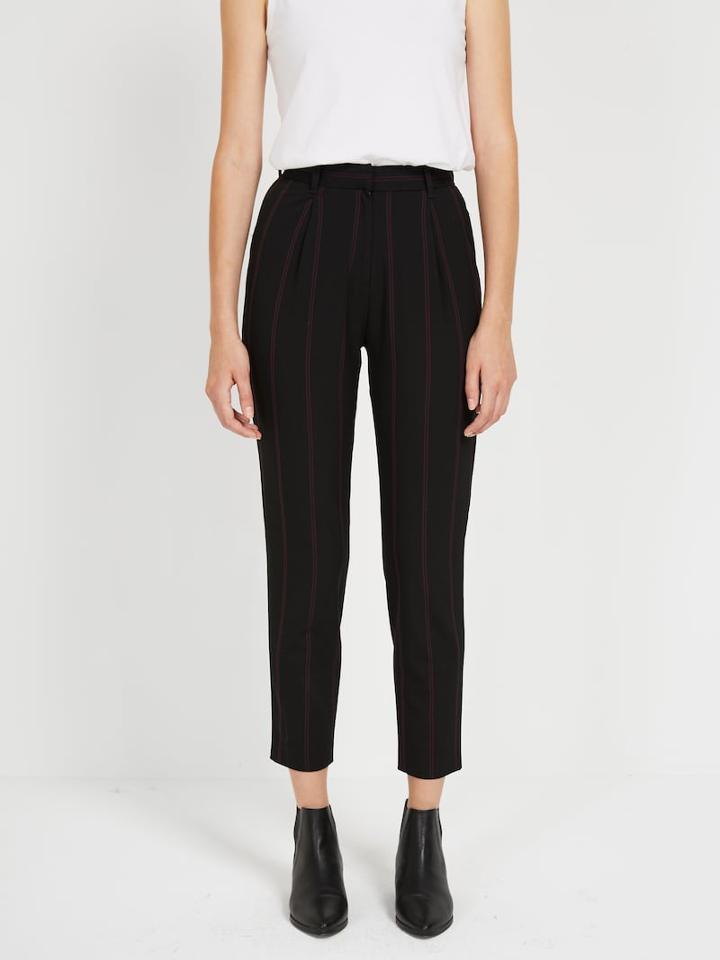 Frank + Oak The Grant Striped Pleated Pant In Black