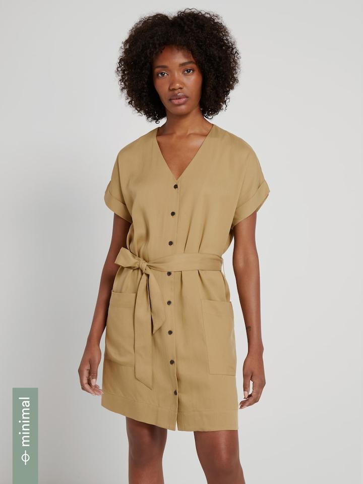 Frank + Oak Tencel Lyocell Button Front Dress In Khaki