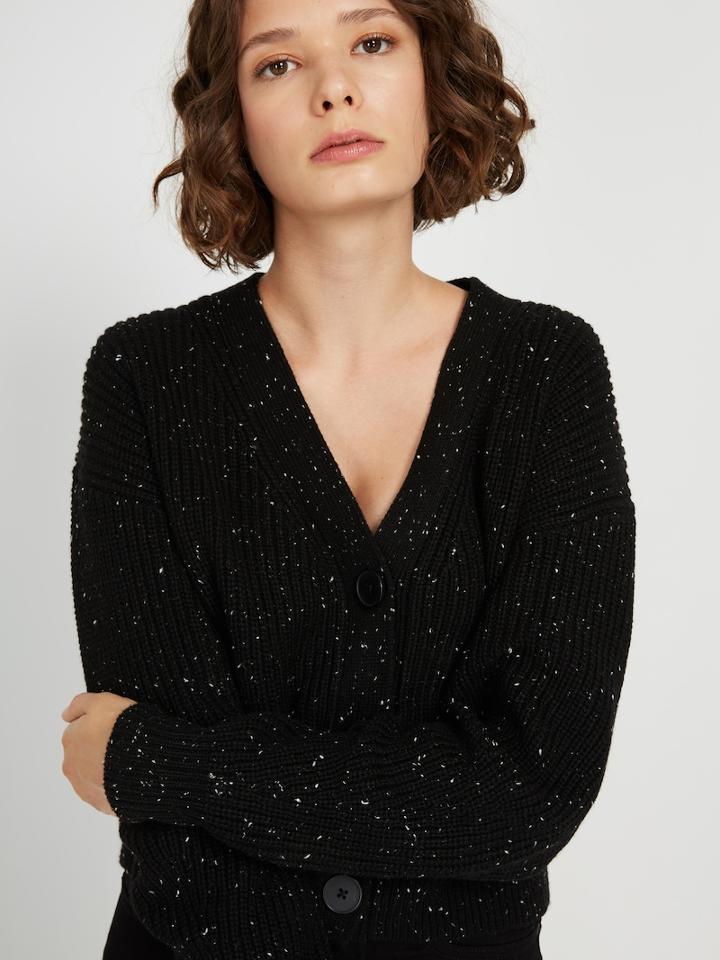 Frank + Oak Donegal Cardigan In Black Heather