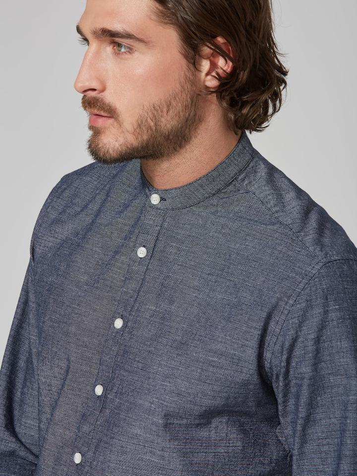 Frank + Oak Slub-cotton Band Collar Shirt In Navy