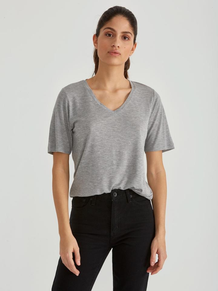 Frank + Oak Modal-blend Washed V-neck Tee In Grey