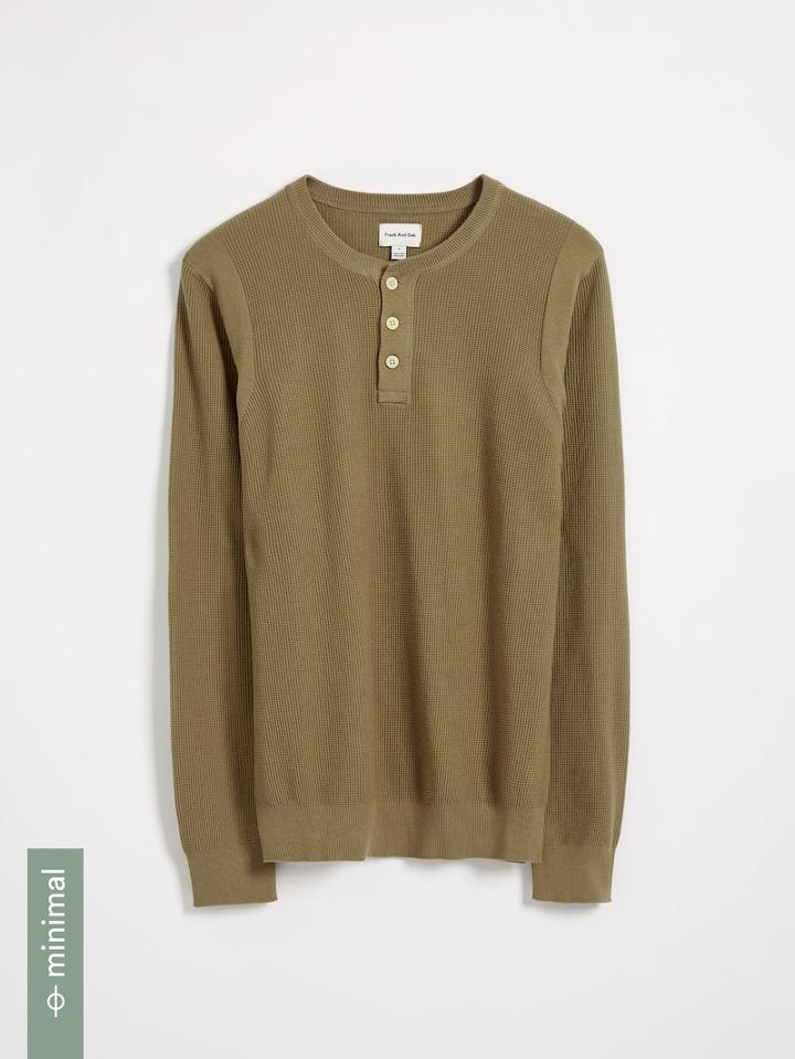 Frank + Oak Good Cotton Waffle Stitch Henley - Green