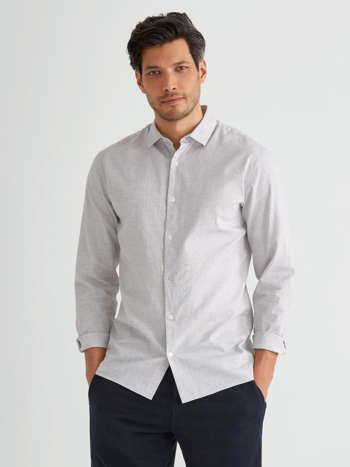 Frank + Oak Mercerized End On End Shirt With Neps In Light Grey