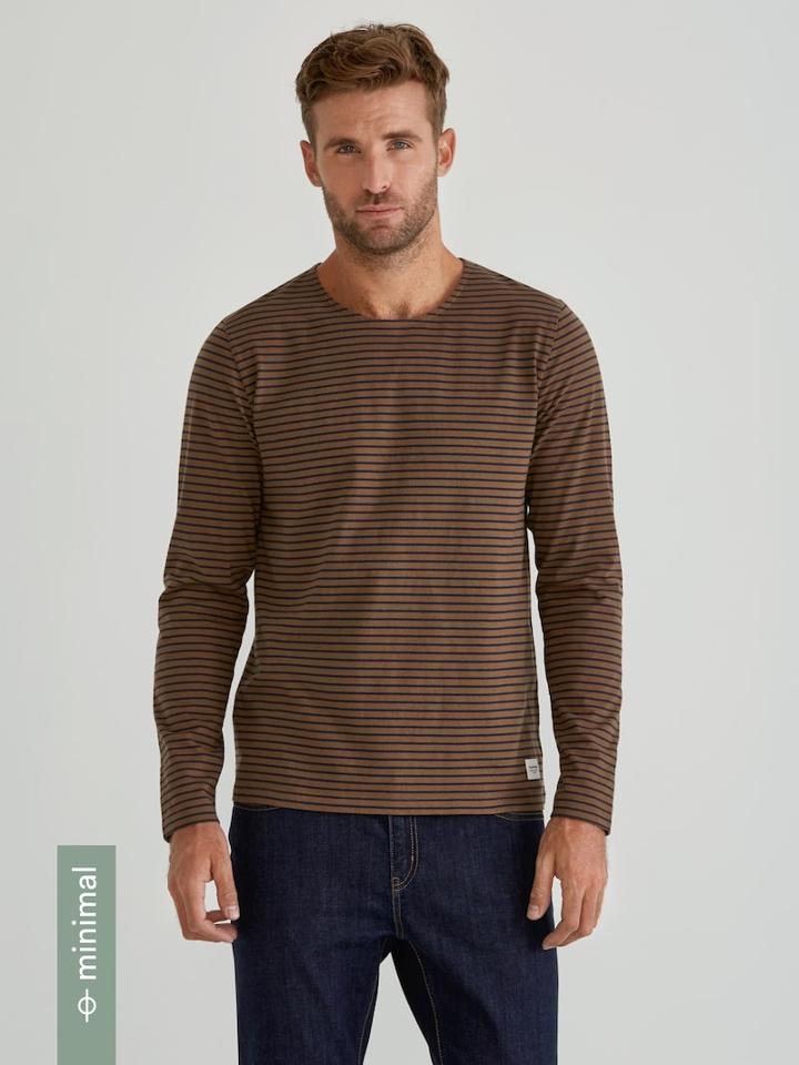 Frank + Oak Organic Cotton Crewneck Long Sleeve T-shirt In Striped Cub