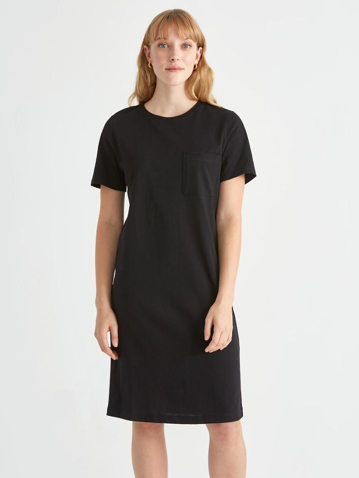 Frank + Oak Heavy Cotton Short Sleeve Tee Dress In True Black