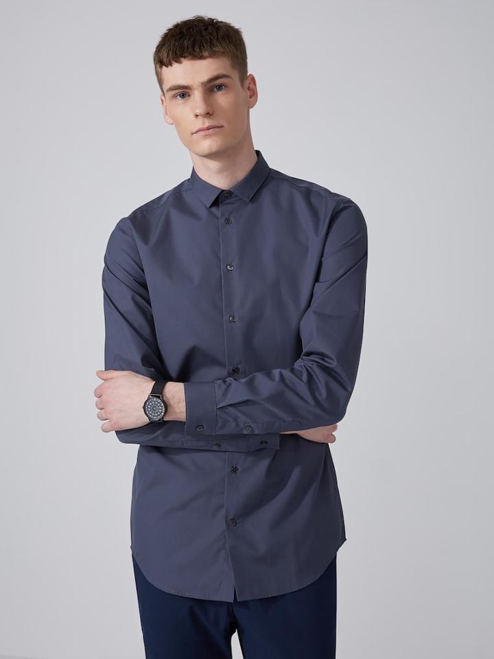 Frank + Oak Easy Care Cotton Shirt In Ombre Blue