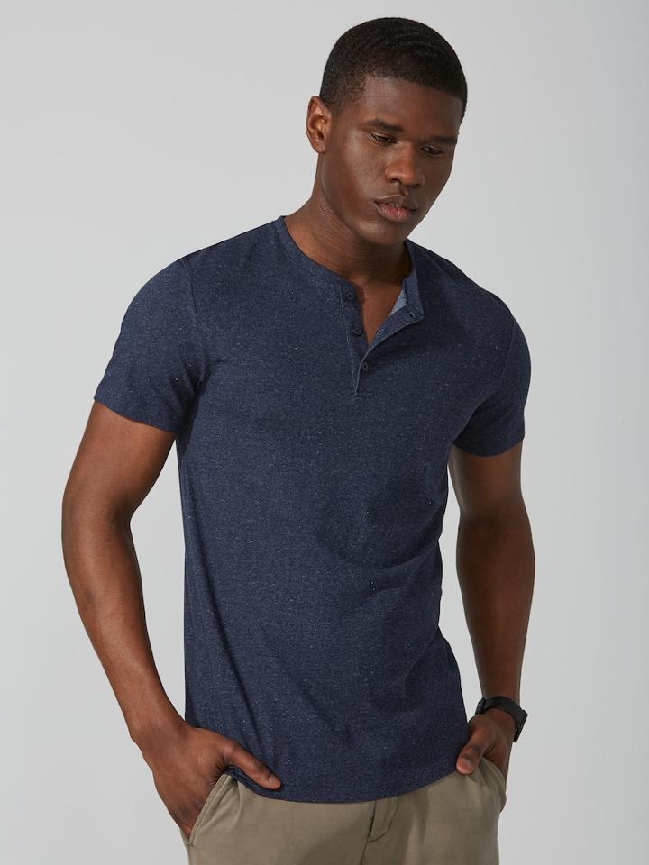 Frank + Oak Tencel-cotton-blend Henley In Mixed Navy