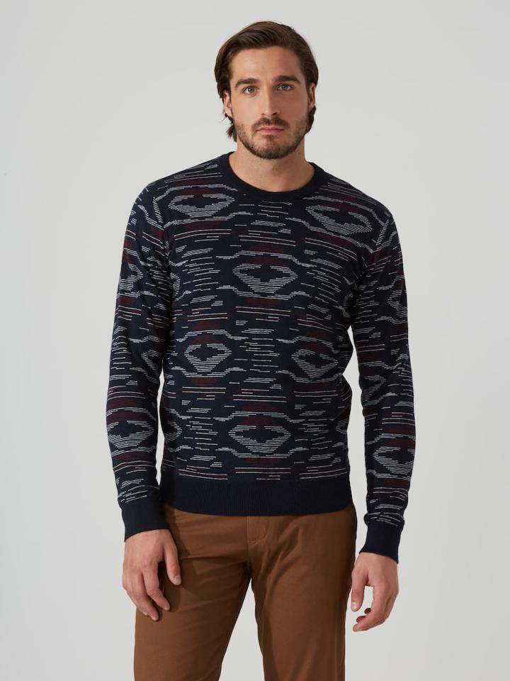 Frank + Oak Jacquard-knit Cotton Sweater In Dark Sapphire