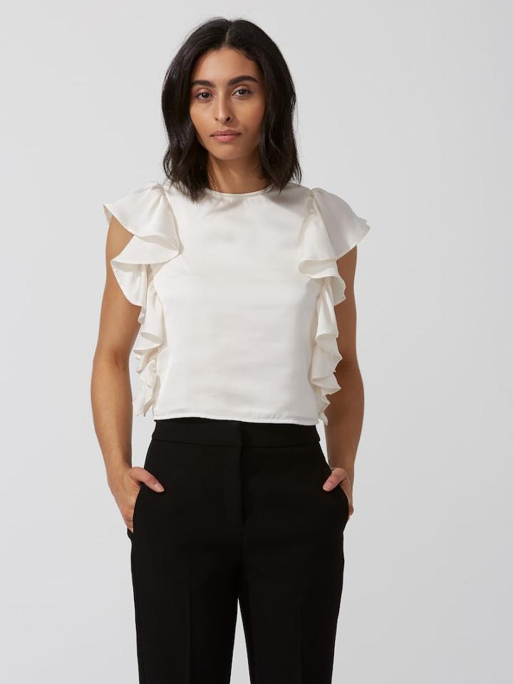 Frank + Oak Satin Ruffle Top In Whisper White