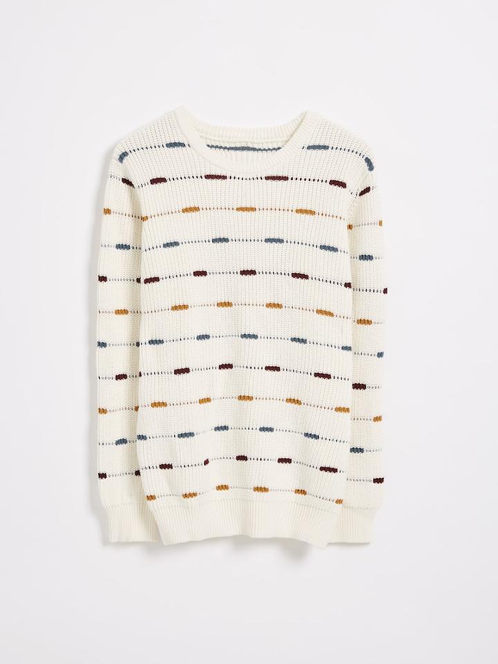 Frank + Oak Weaved Stripe Cotton Crewneck Sweater - White