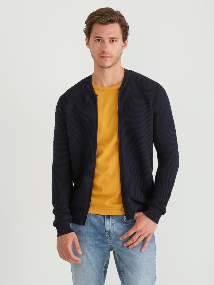 Frank + Oak Ottoman-knit Tonal Full-zip Cotton Bomber In Dark Navy