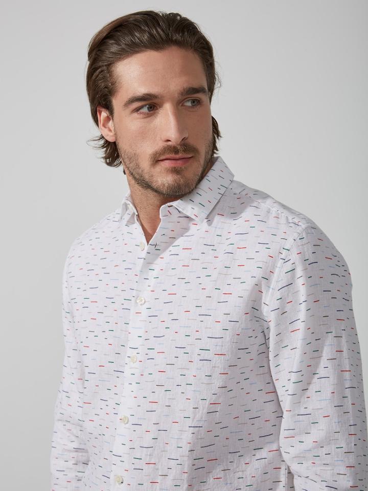 Frank + Oak Crayon Line Linen-blend Shirt In Bright White