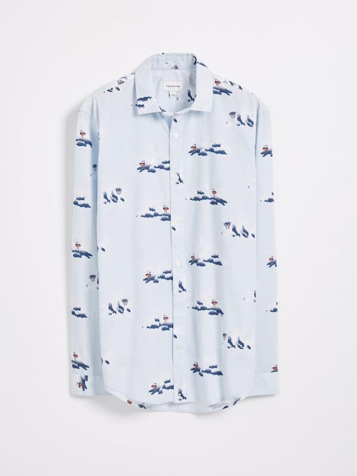 Frank + Oak Mountain Print Poplin Shirt - Light Blue