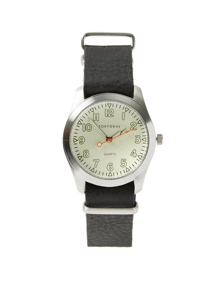 Frank + Oak Tokyobay Basic Leather Watch In Black/beige