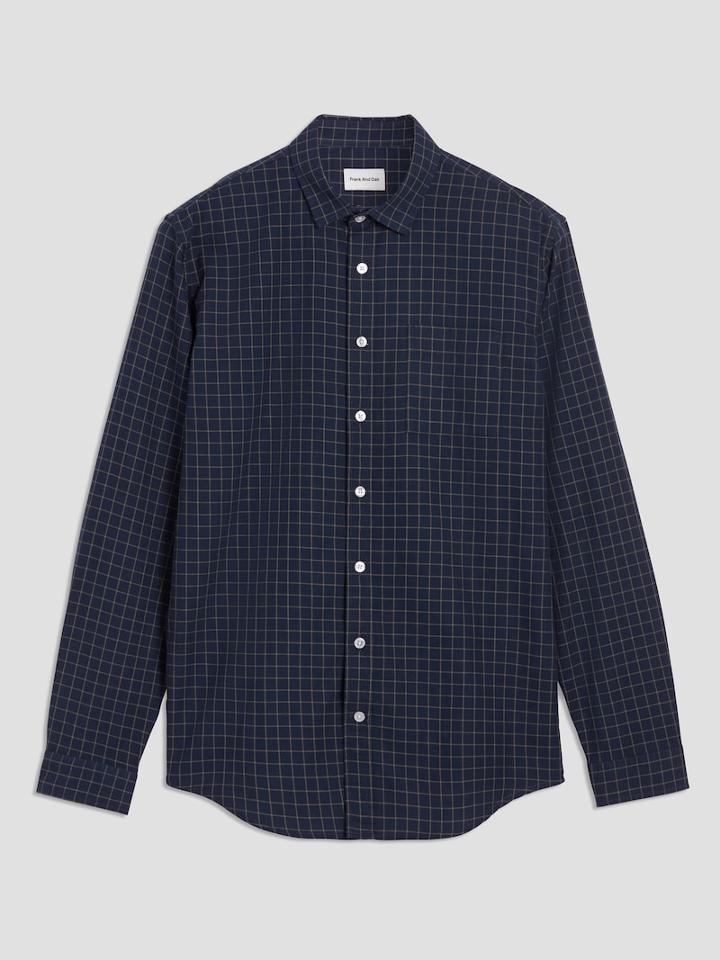 Frank + Oak Windowpane Poplin-twill Shirt In Navy