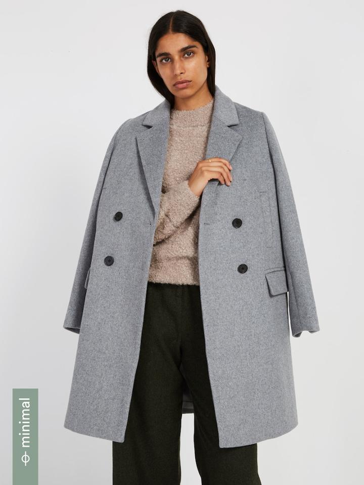 Frank + Oak Double-breasted Cocoon Coat With Recycled Wool - Grey Mix