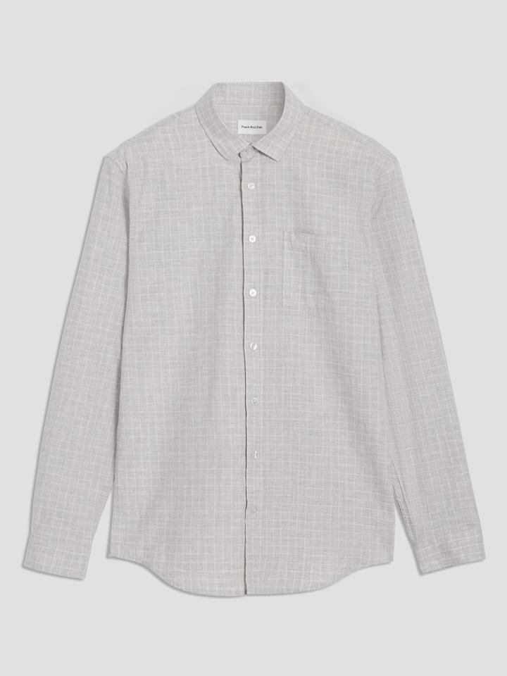 Frank + Oak Windowpane Poplin-twill Shirt In Desert Grey