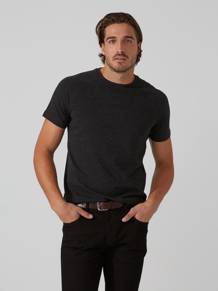 Frank + Oak Raglan Crewneck T-shirt In Black Heather