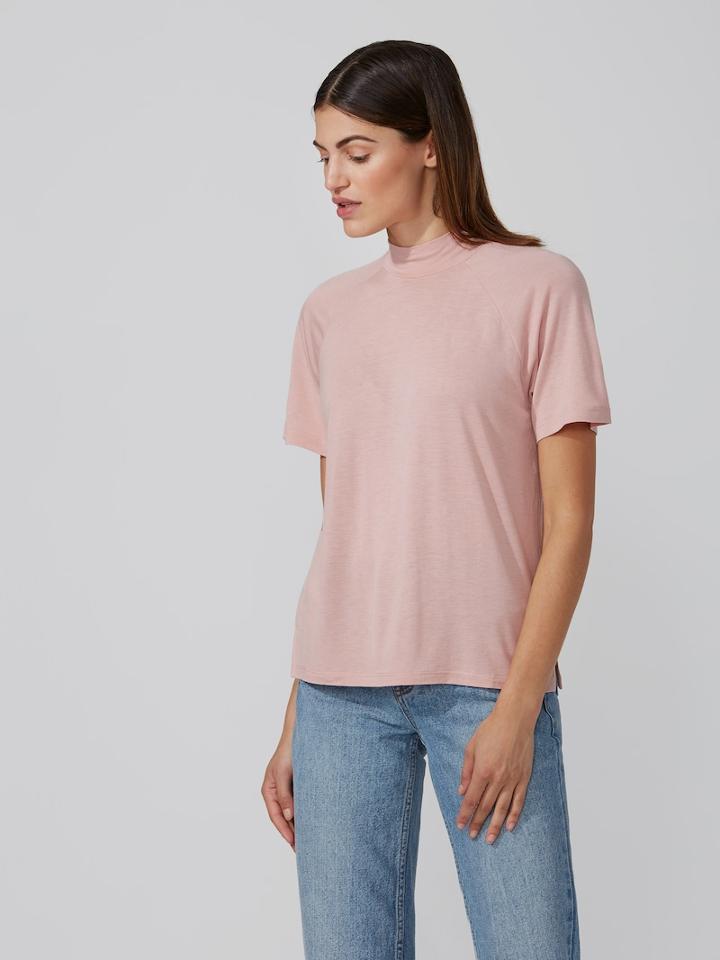 Frank + Oak Fluid Mockneck Tee In Misty Rose