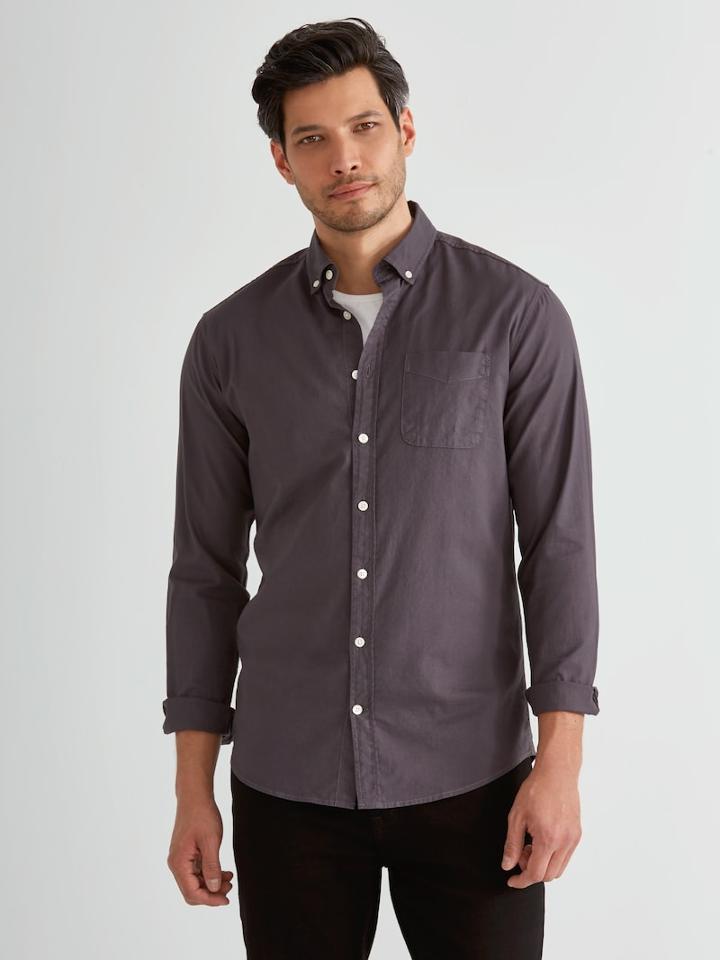 Frank + Oak The Paolo Garment Dyed Soft Oxford In Washed Black