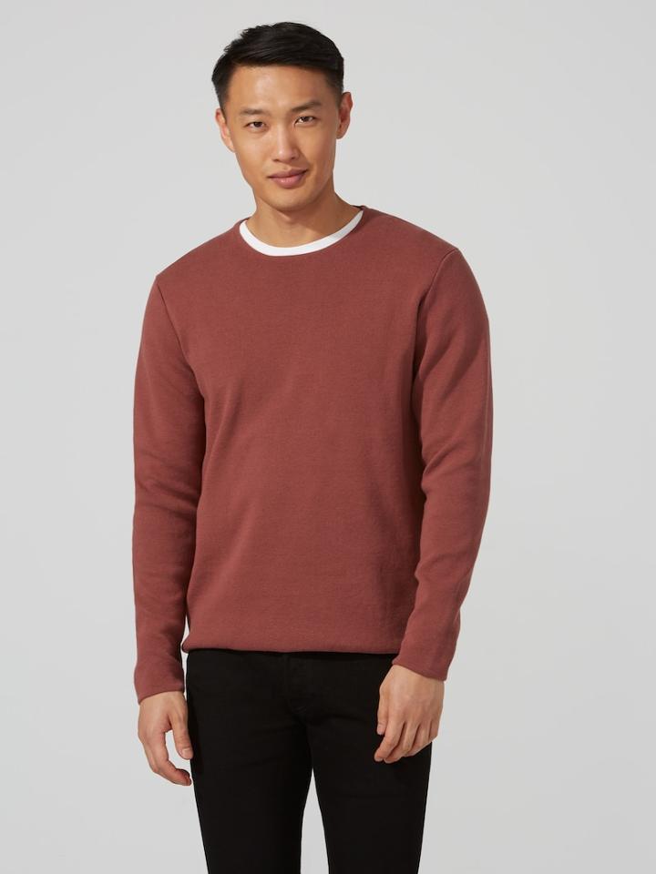 Frank + Oak Milano-stitch Cotton Crewneck Sweater In Whiskey