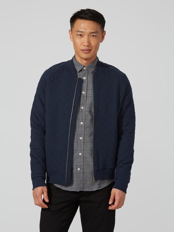 Frank + Oak Knit Cotton-blend Bomber Jacket In Dark Sapphire