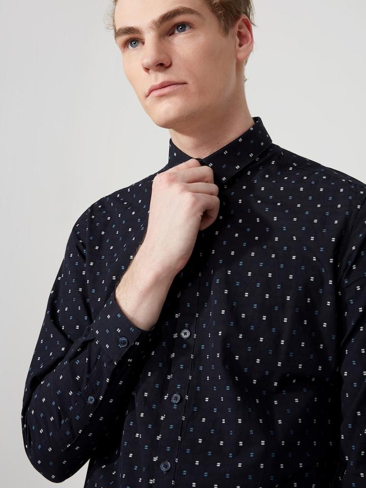 Frank + Oak 2-tone Jacquard-cotton Shirt In Navy