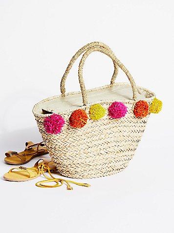 Poms All Around Straw Tote By Gracie Roberts At Free People
