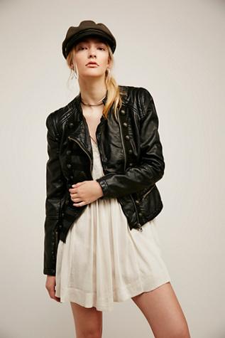 Free People Womens Vegan Leather Band Jacket