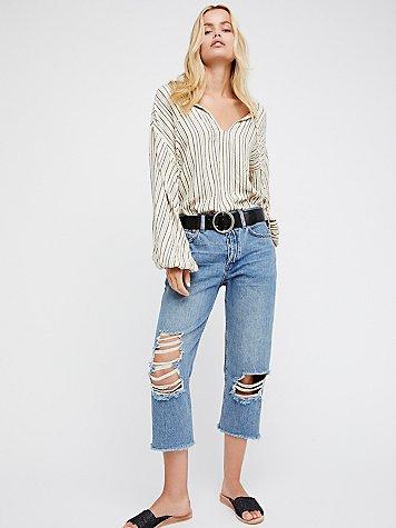 Cropped Ripped Boyfriend Jean By Free People