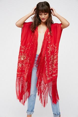 Ophelia Embroidered Fringe Kimono By Free People