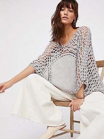Free People Willa Jane Embroidered Crochet Poncho