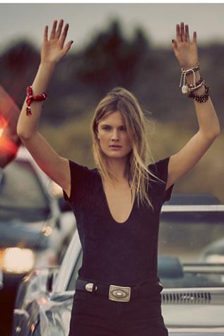 Fp Collection Womens Deep V Rib Tee