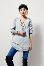 Fp Collection Womens Indigo Lace Up Tunic