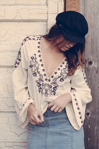 Free People Womens High Times Embroidered Top