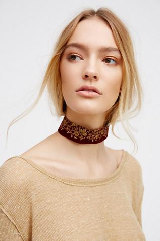 Free People Womens Embroidered Velvet Choker