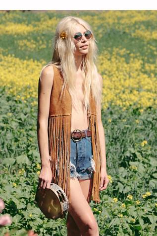 Understated Leather Womens Tan Fringe Plain Vest
