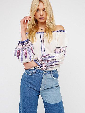 Free People Dream On Embroidered Top