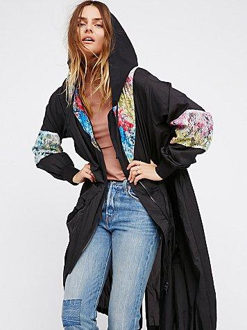 Free People Mixed Media Nylon Duster