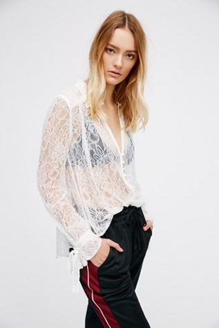 Free People Womens Lovely Lace Buttondown