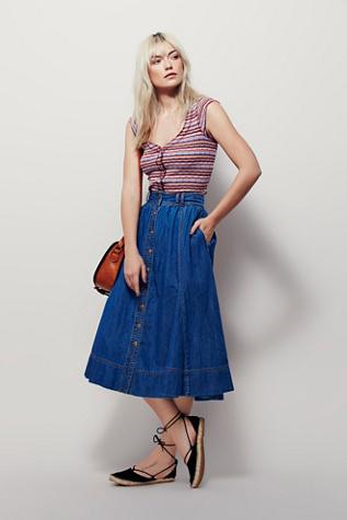 Free People Womens Margo Denim Midi Skirt