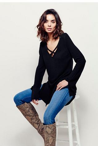 Free People Womens Criss Cross Deep V Pullover
