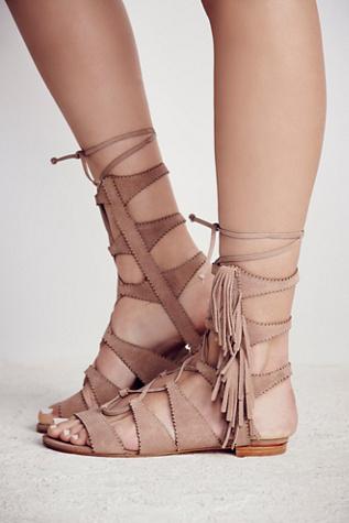 Schutz Womens Sonya Fringe Lace Up Sandal