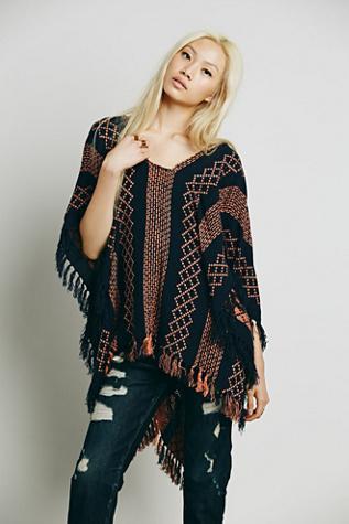 Free People Womens Weave Lightweight Poncho